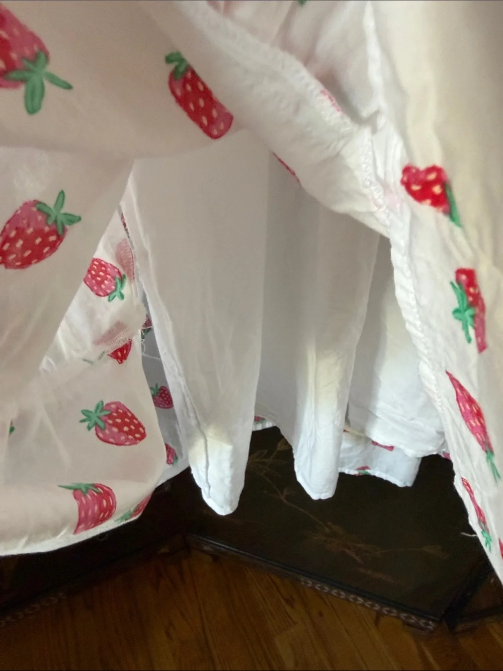 EUC J. CREW White Sundress Nap Dress Pink Red Strawberry Print Ruffle Strap Midi